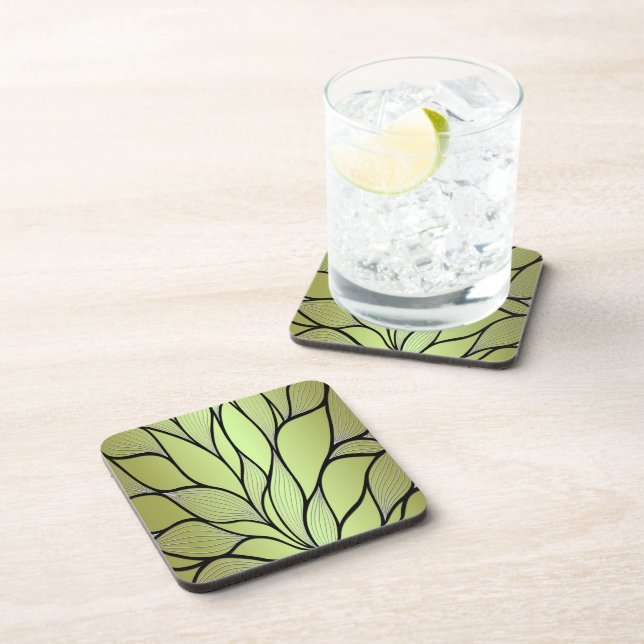 Olive Green Creative Leave Pattern  Coaster (Right Side)