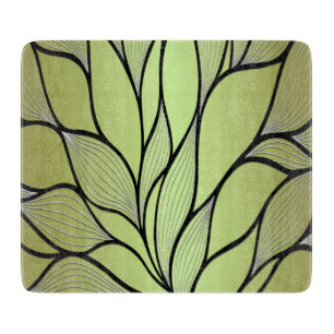 Olive Green Creative Leave Pattern  Cutting Board