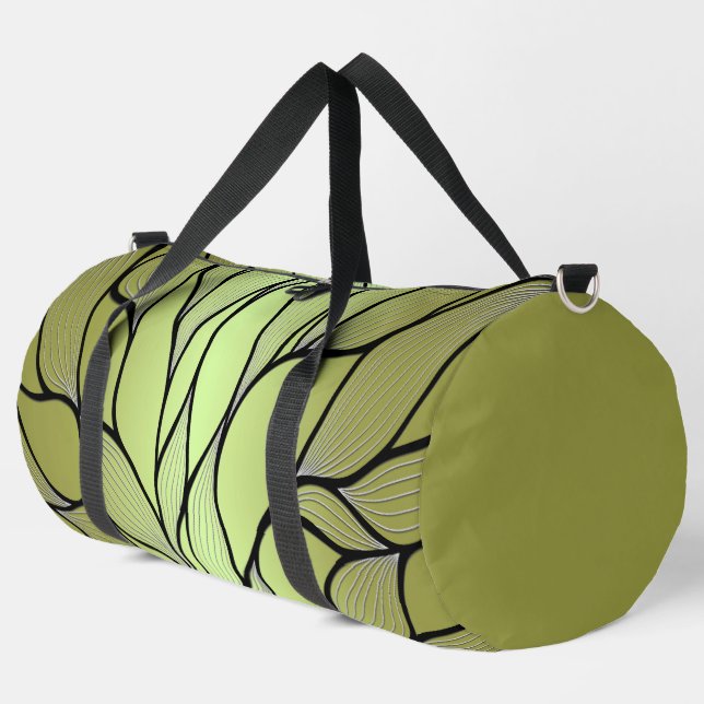 Olive Green Creative Leave Pattern  Duffle Bag (Left Corner)