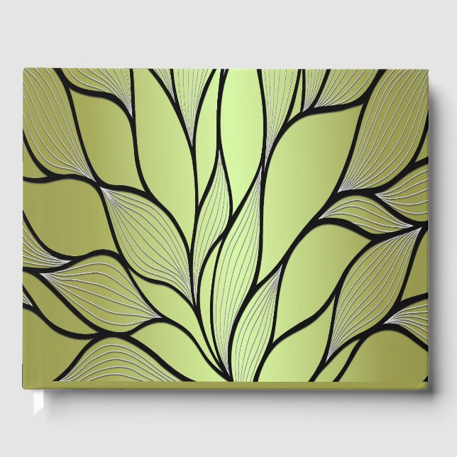 Olive Green Creative Leave Pattern  Guest Book (Front)