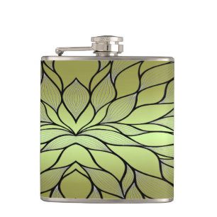 Olive Green Creative Leave Pattern Hip Flask
