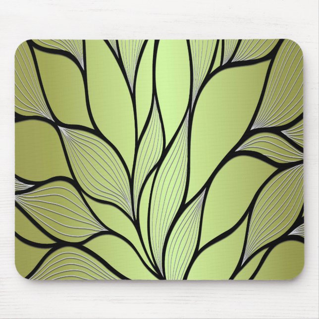 Olive Green Creative Leave Pattern  Mouse Mat (Front)