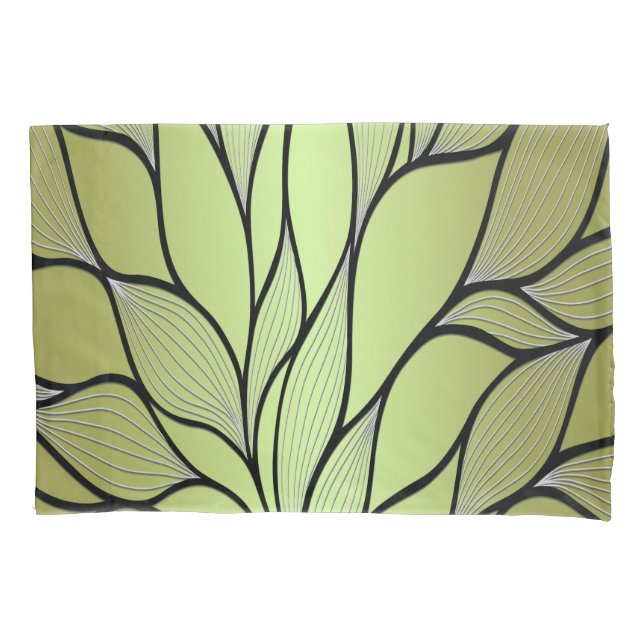 Olive Green Creative Leave Pattern  Pillowcase (Front)