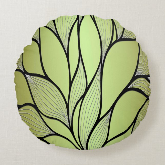 Olive Green Creative Leave Pattern  Round Cushion (Front)