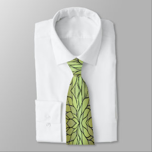 Olive Green Creative Leave Pattern  Tie