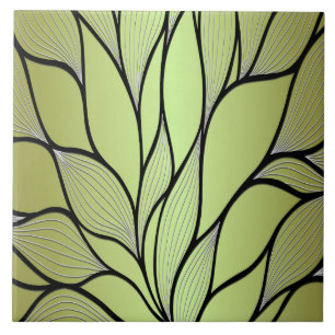 Olive Green Creative Leave Pattern  Tile