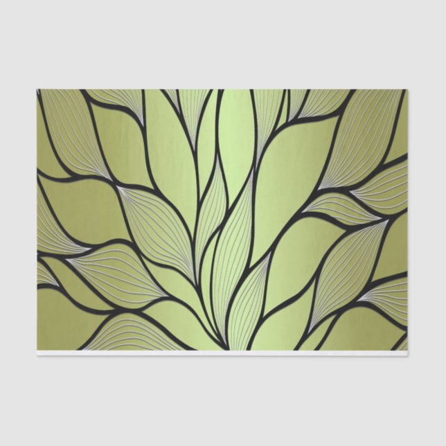 Olive Green Creative Leave Pattern  Tissue Paper (Front)