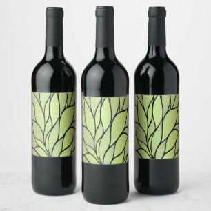 Olive Green Creative Leave Pattern Wine Label