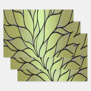 Olive Green Creative Leave Pattern Wrapping Paper Sheet