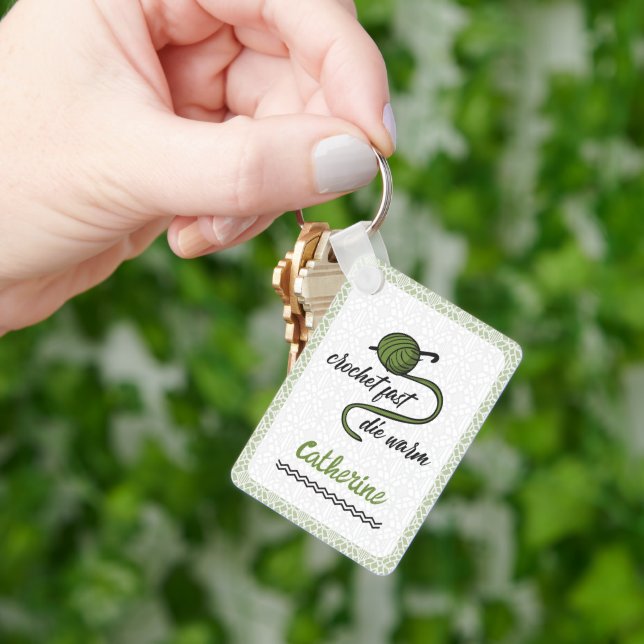 Olive Green Crochet Fast, Die Warm Key Ring (Hand)