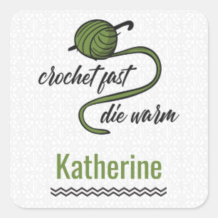 Olive Green Crochet Fast, Die Warm Square Sticker