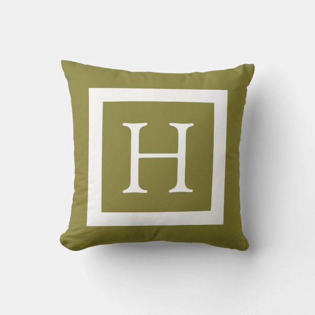 Olive Green Custom Monogram Cushion (Front)