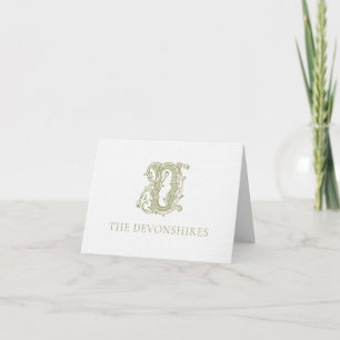 Olive Green "D" Monogram Thank You Card