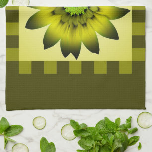 Olive Green Daisy Flower #2 Kitchen Towel
