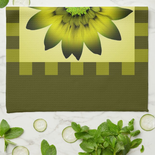 Olive Green Daisy Flower #2 Kitchen Towel (Folded)