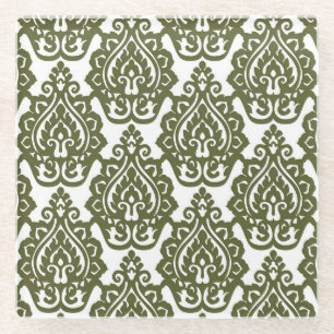 Olive Green Damask Coasters