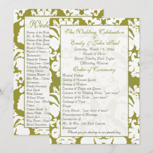 Olive Green Damask Wedding Program Programme
