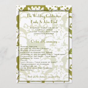 Olive Green Damask Wedding Program Programme