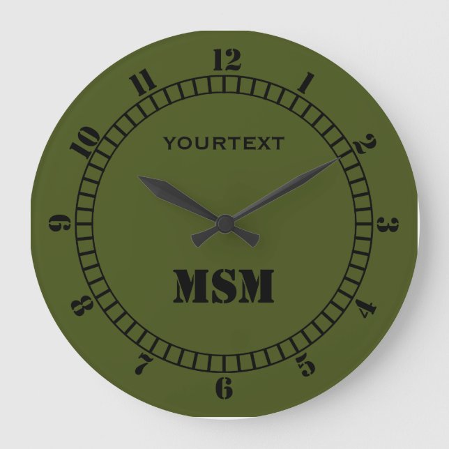 Olive Green Decor Dial Easily Personalise This Large Clock (Front)