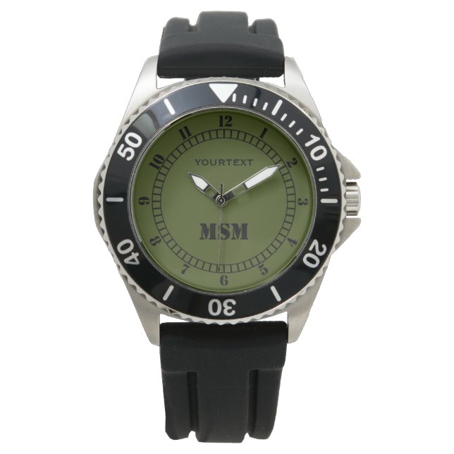 Olive Green Decor Easily Personalise This Watch (Front)
