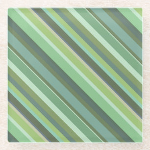 Olive green diagonal stripes glass coaster