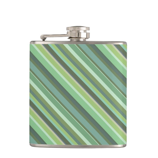 Olive green diagonal stripes hip flask (Front)