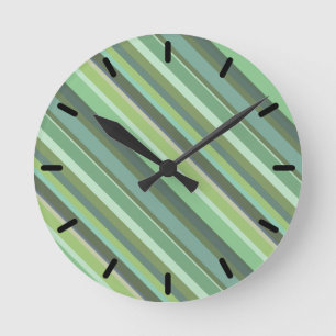 Olive green diagonal stripes round clock