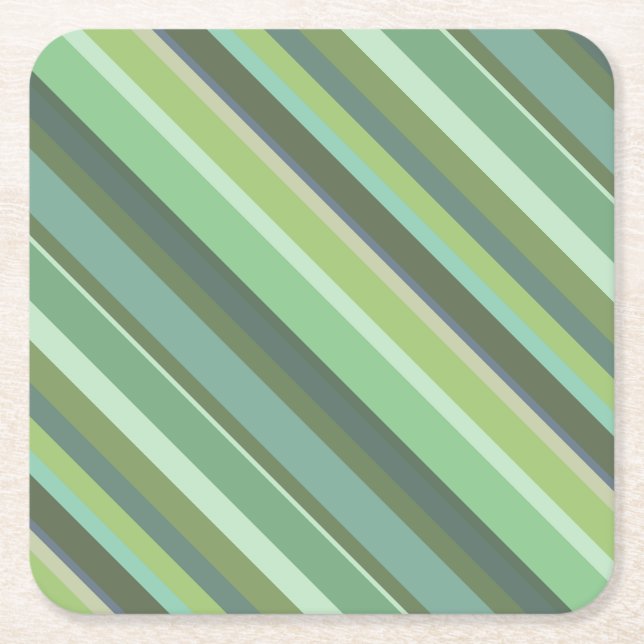 Olive green diagonal stripes square paper coaster (Front)