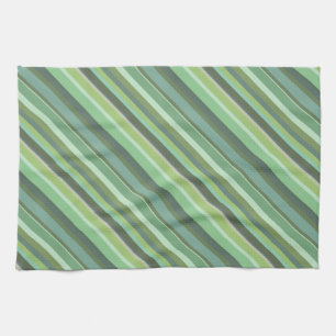 Olive green diagonal stripes tea towel