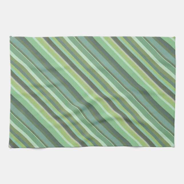 Olive green diagonal stripes tea towel (Horizontal)