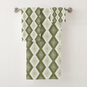 Olive green diamond pattern bath towel set