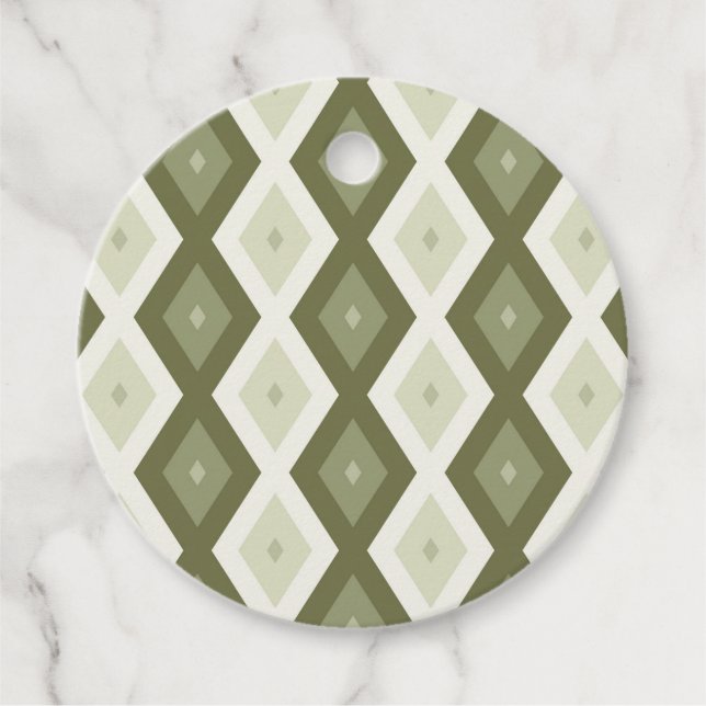 Olive green diamond pattern favour tags (Front)