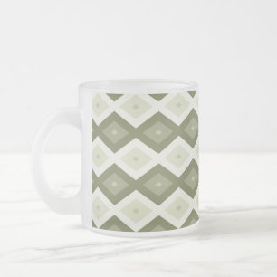 Olive green diamond pattern frosted glass coffee mug