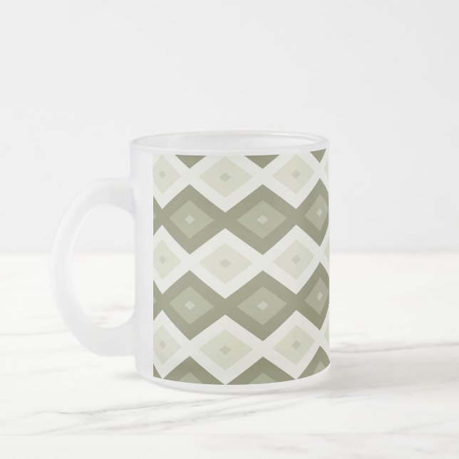 Olive green diamond pattern frosted glass coffee mug (Left)