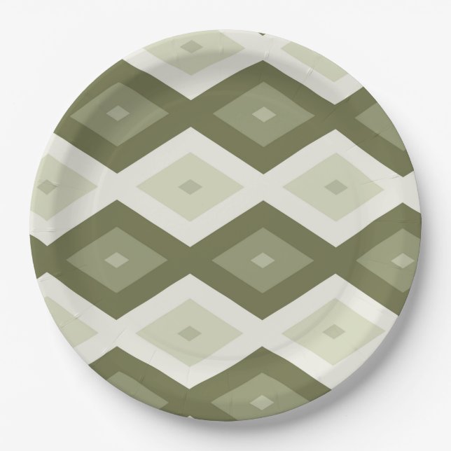 Olive green diamond pattern paper plate (Front)