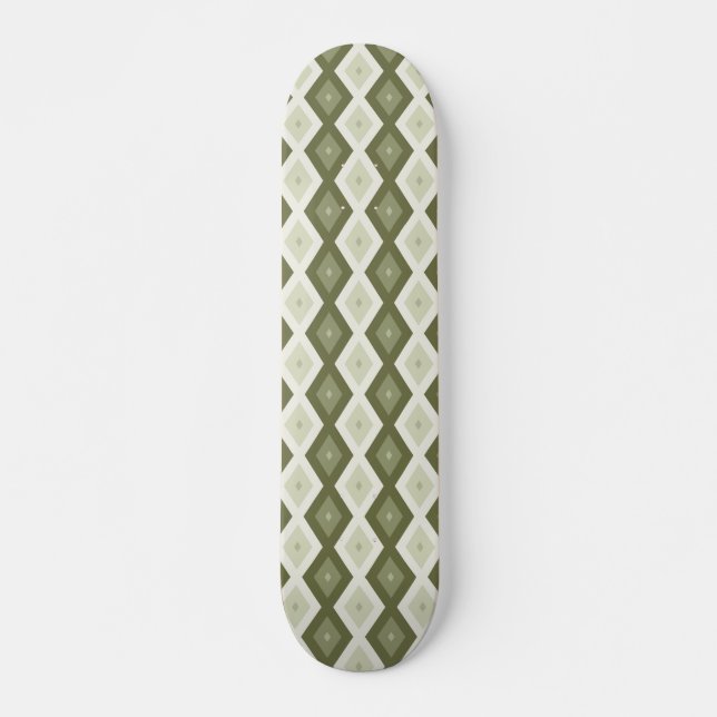 Olive green diamond pattern skateboard (Front)