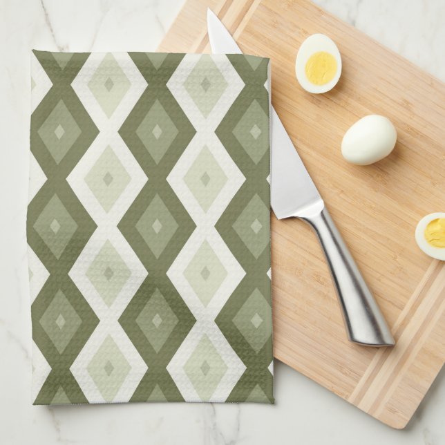 Olive green diamond pattern tea towel (Quarter Fold)