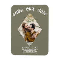Olive Green Diamond Photo Wedding Save the Date