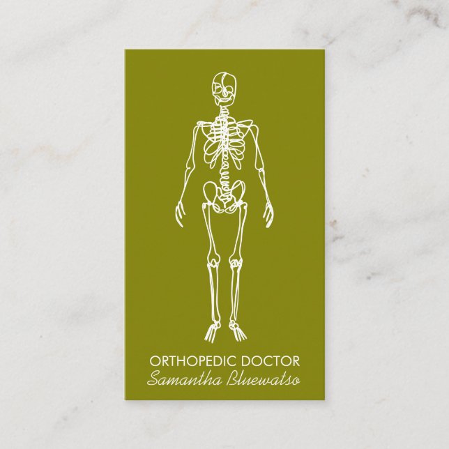 Olive Green doctor Skeleton orthopaedic Business Card (Front)