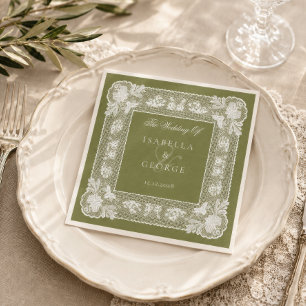 Olive Green Doily Vintage Lace Modern Wedding Napkin