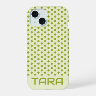 OLIVE GREEN DOTS STYLISH SIMPLE CUSTOMIZED NAME iPhone 15 CASE