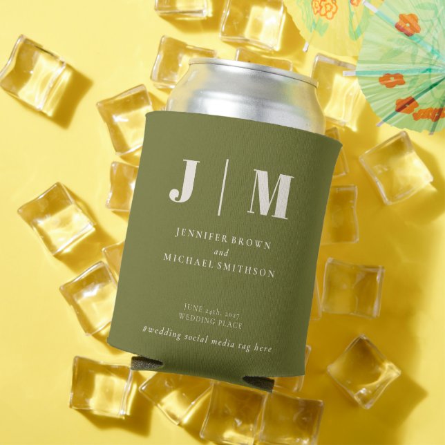 Olive Green Drink Wedding Can Cooler (In Situ Summer)