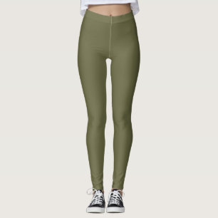 Olive Green Earthy Solid Colour Print Leggings