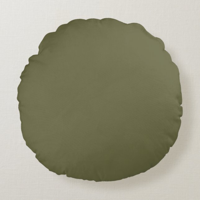 Olive Green Earthy Solid Colour Print Round Cushion (Front)