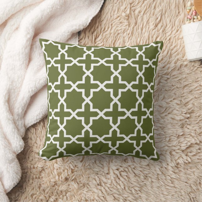 Olive Green EIGHT POINTED STAR Moroccan Pattern Cushion (Blanket)