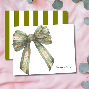 Olive Green Elegant Big Bow Thank You Note Card