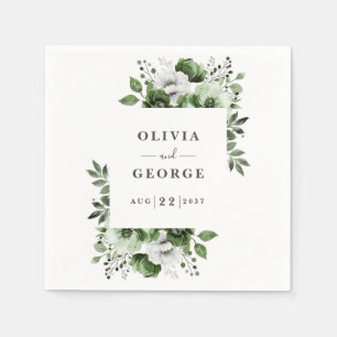 Olive Green Elegant Country Floral Wedding Napkin
