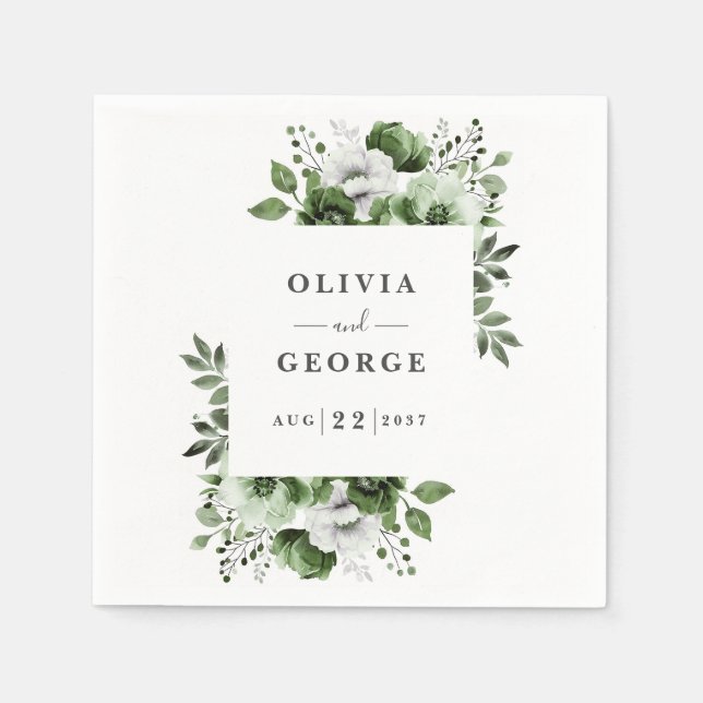 Olive Green Elegant Country Floral Wedding Napkin (Front)
