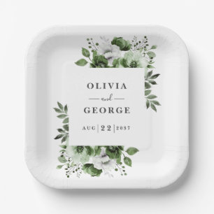 Olive Green Elegant Country Floral Wedding Paper Plate