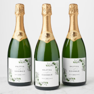 Olive Green Elegant Country Floral Wedding Sparkling Wine Label